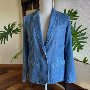Talbots Chambray Denim Blue Blazer Lyocell Cotton Linen Blend size SP